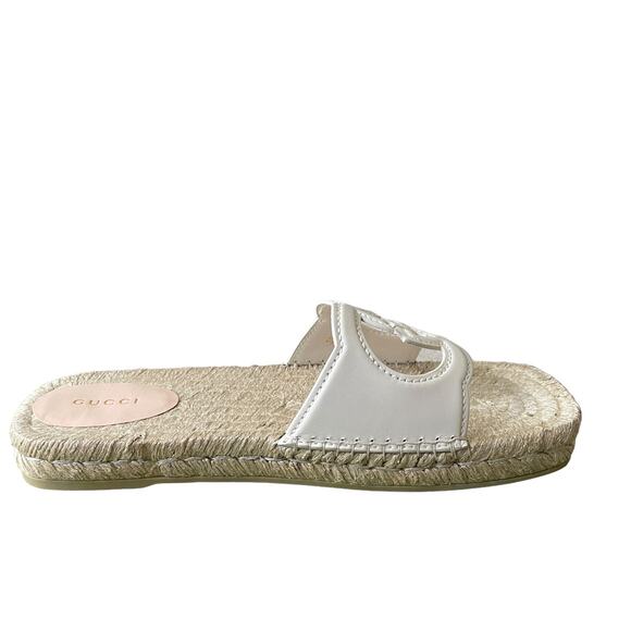 GUCCI Interlocking G Leather Cut Out Espadrille Sandals White Size 39.5 NEW - Picture 4 of 15